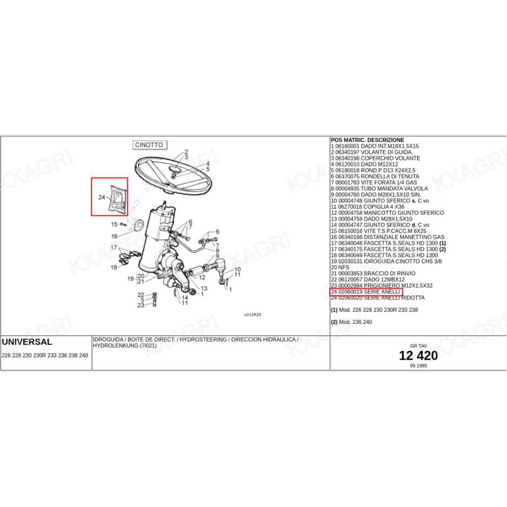 KIT DE JOINTS COMPLET POUR DIRECTION ASSISTÈE GOLDONI