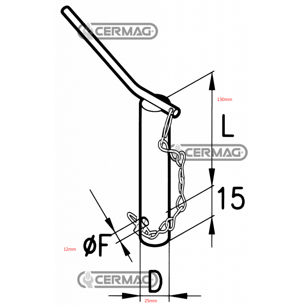 AXE À POIGNÉE COUDÉE DIAMÈTRE 25 mm LONGUEUR UTILE 130 mm